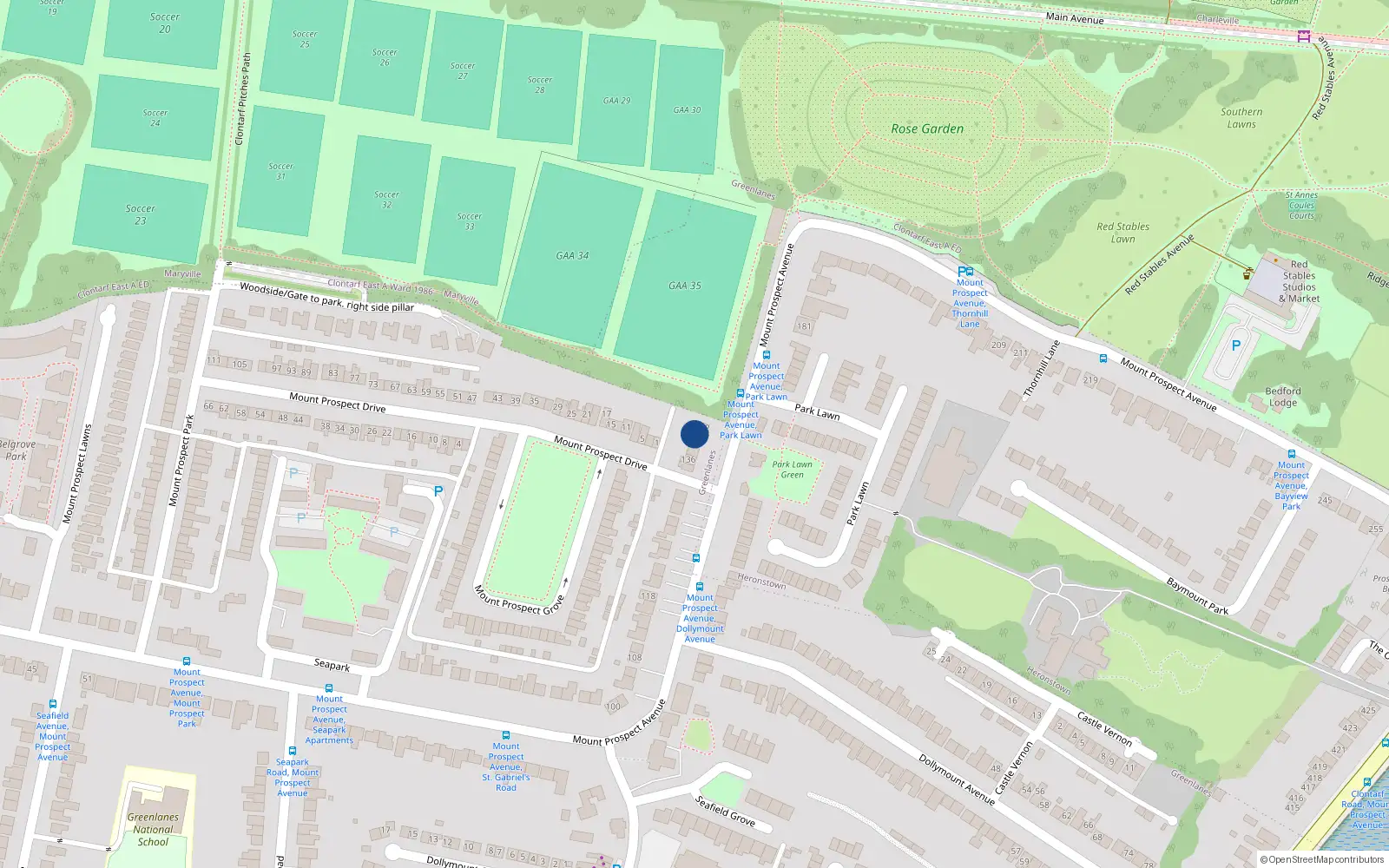Overhead map showing the location of 140 Mount Prospect Avenue, Dublin 3