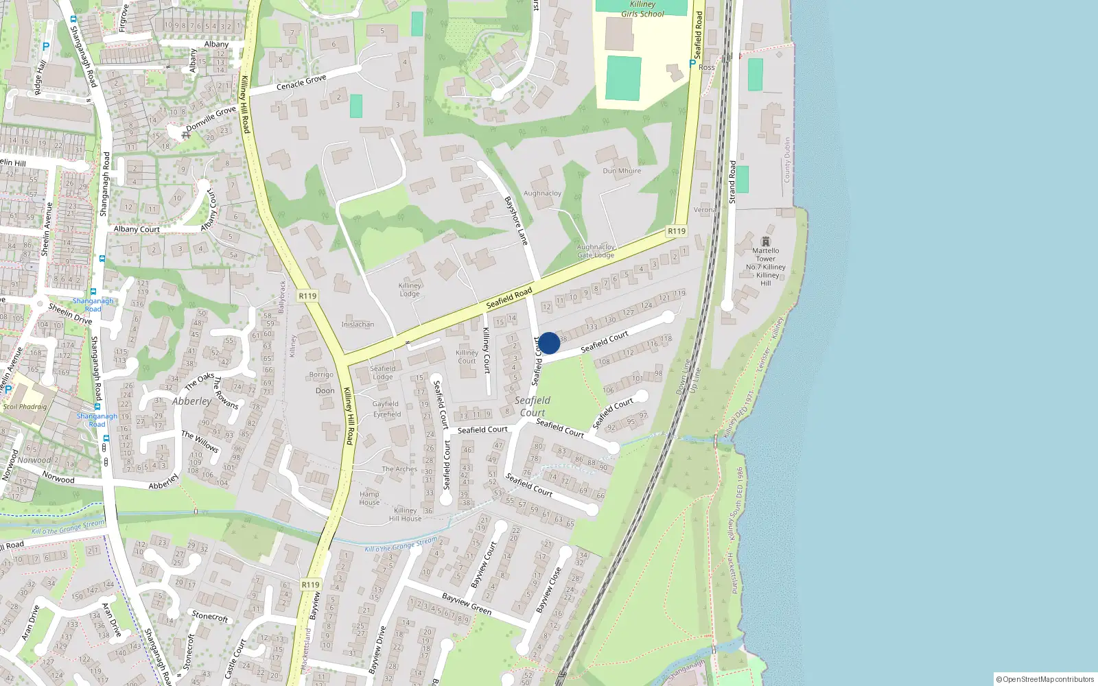 Overhead map showing the location of 140 Seafield Court, Killiney, Dublin