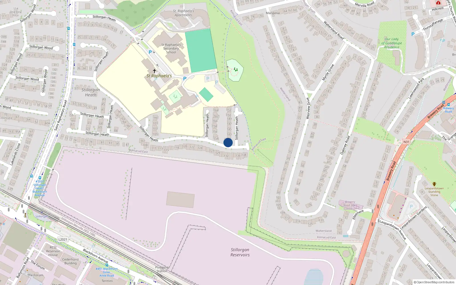 Overhead map showing the location of 140 Stillorgan Heath, Dublin