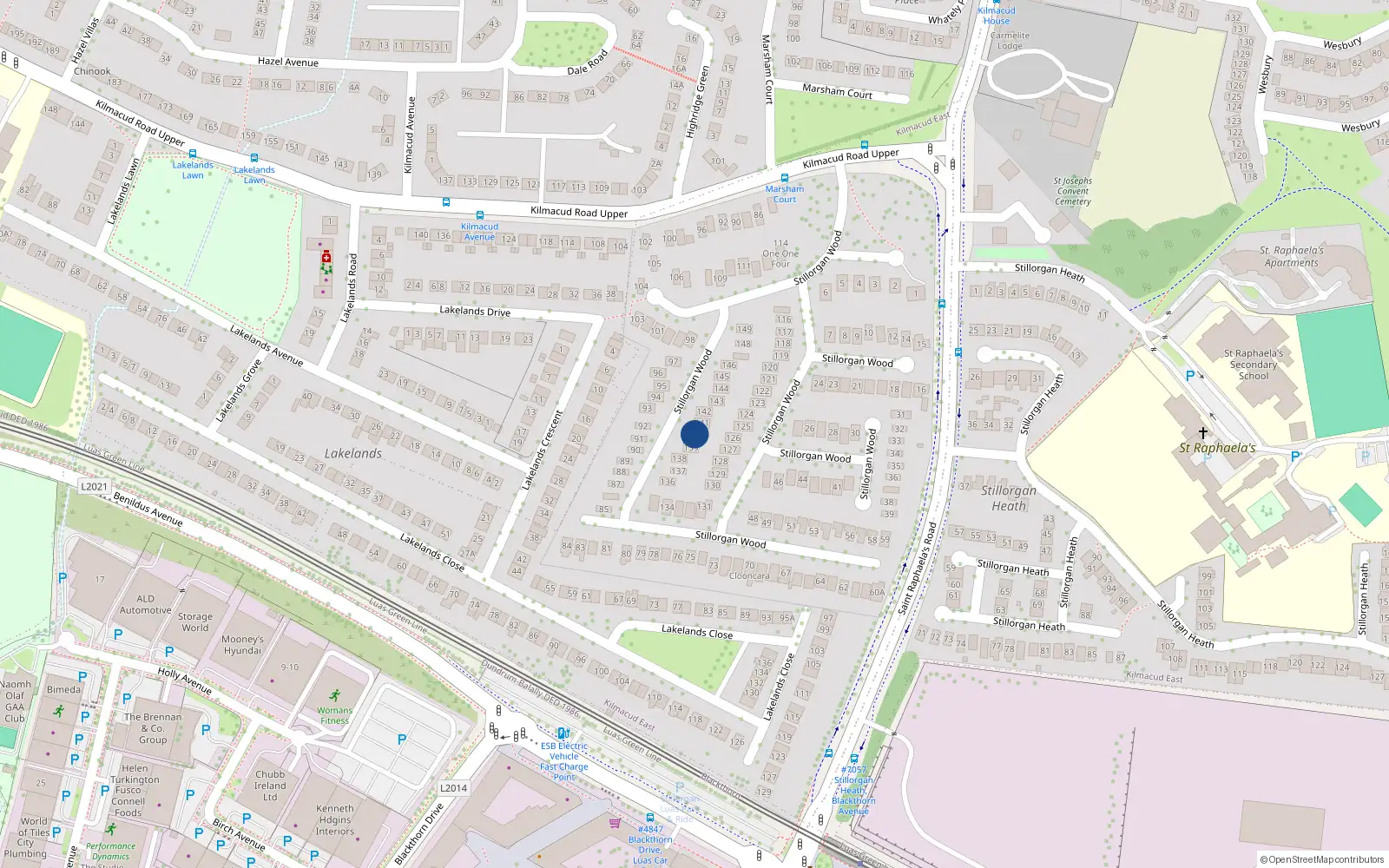 Overhead map showing the location of 140 Stillorgan Wood, Dublin
