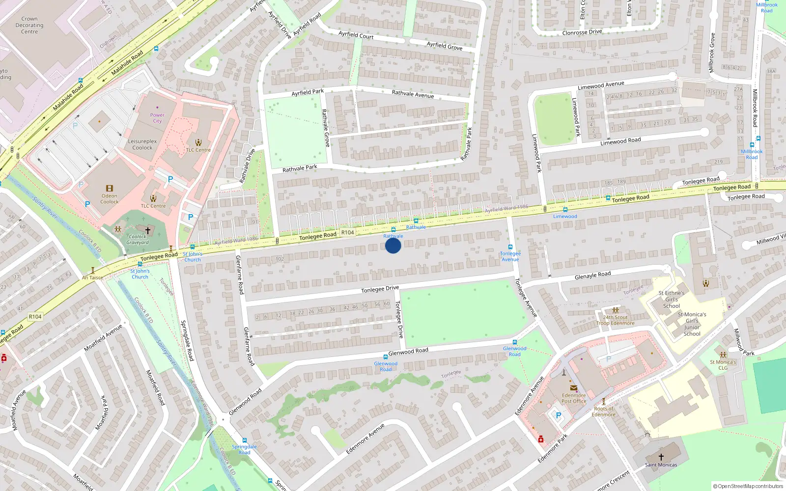 Overhead map showing the location of 140 Tonlegee Road, Dublin 5