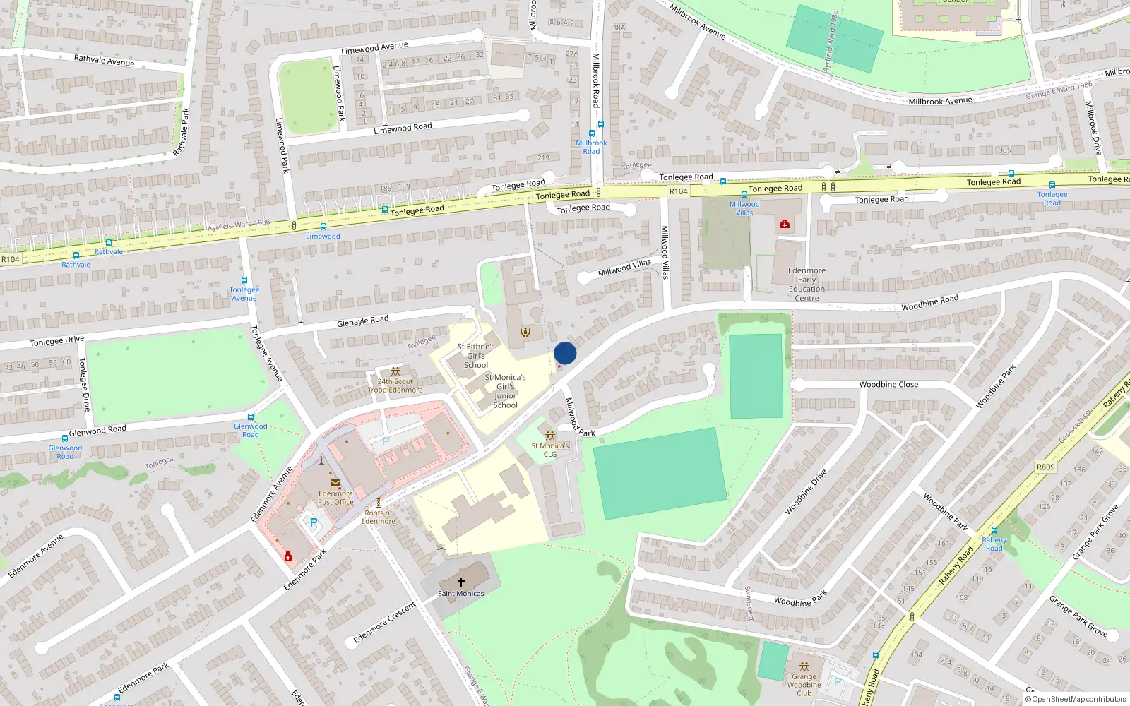 Overhead map showing the location of 140 Woodbine Road, Dublin 5