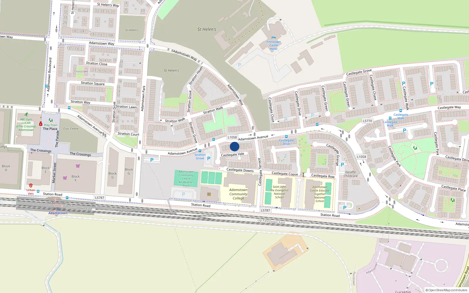 Overhead map showing the location of 141 Adamstown Avenue, Lucan