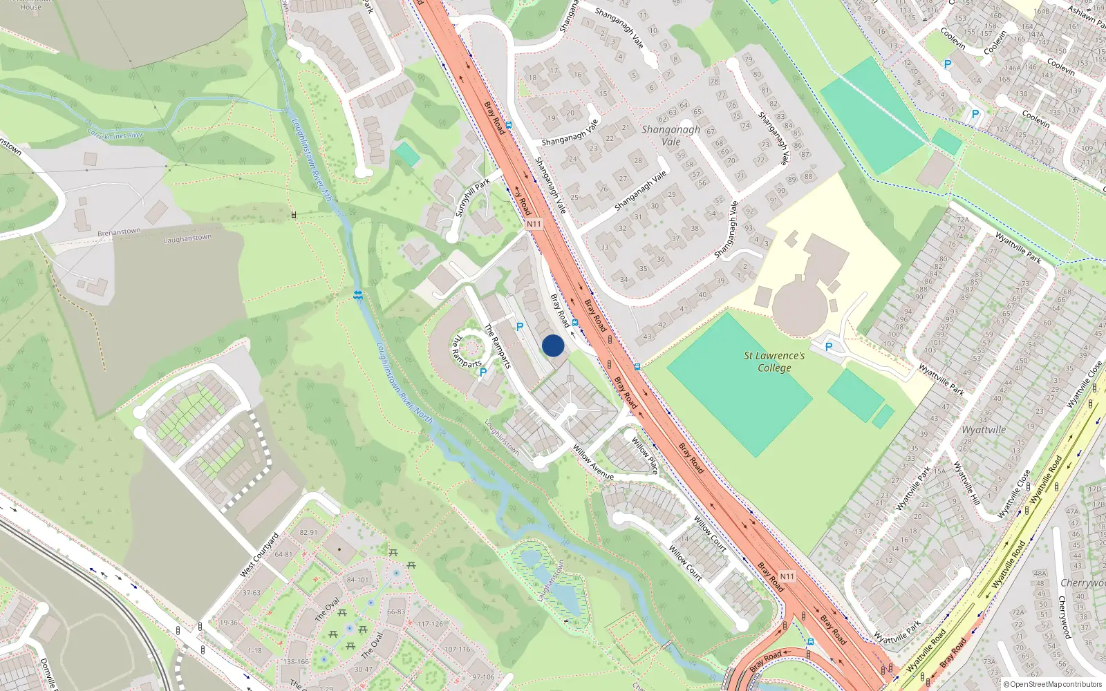 Overhead map showing the location of 141 Beechgrove Cottages, Loughlinstown, Dublin