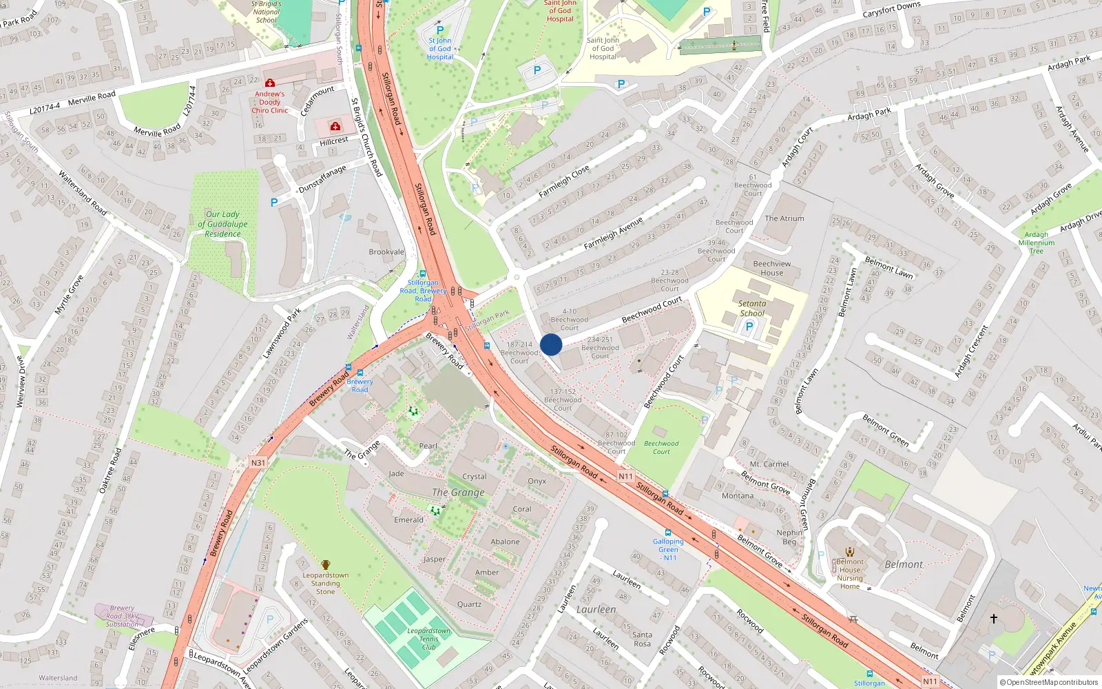 Overhead map showing the location of 141 Beechwood Court, Stillorgan