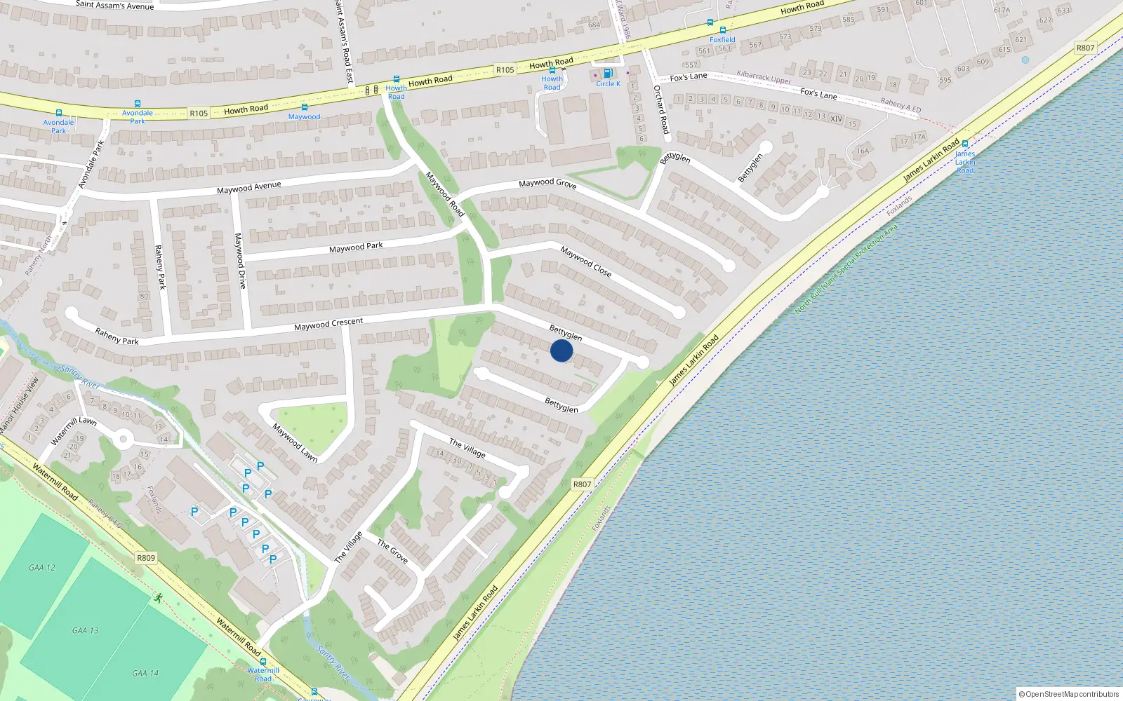 Overhead map showing the location of 141 Bettyglen, Dublin 5