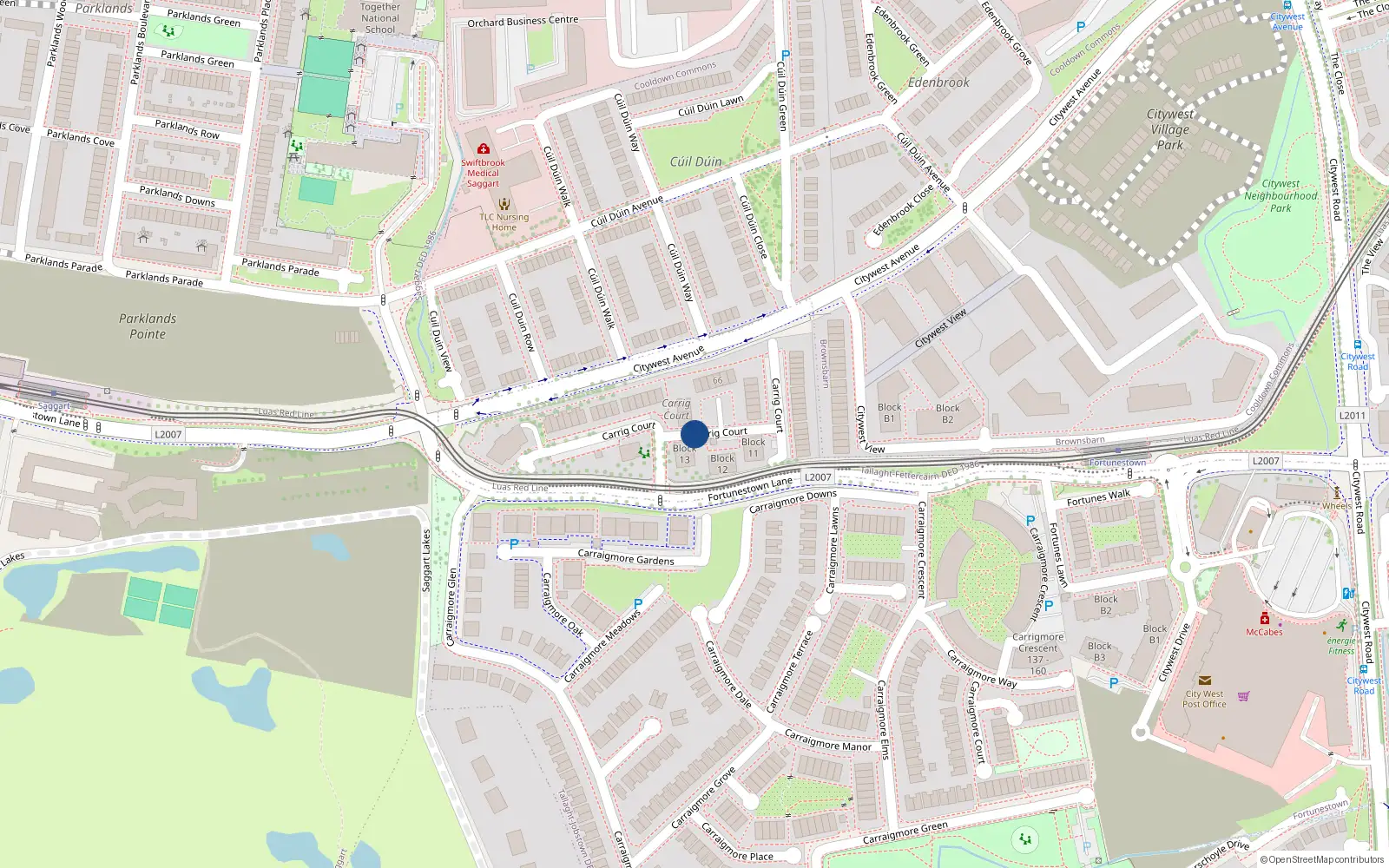 Overhead map showing the location of 141 Carrig Court, Saggart