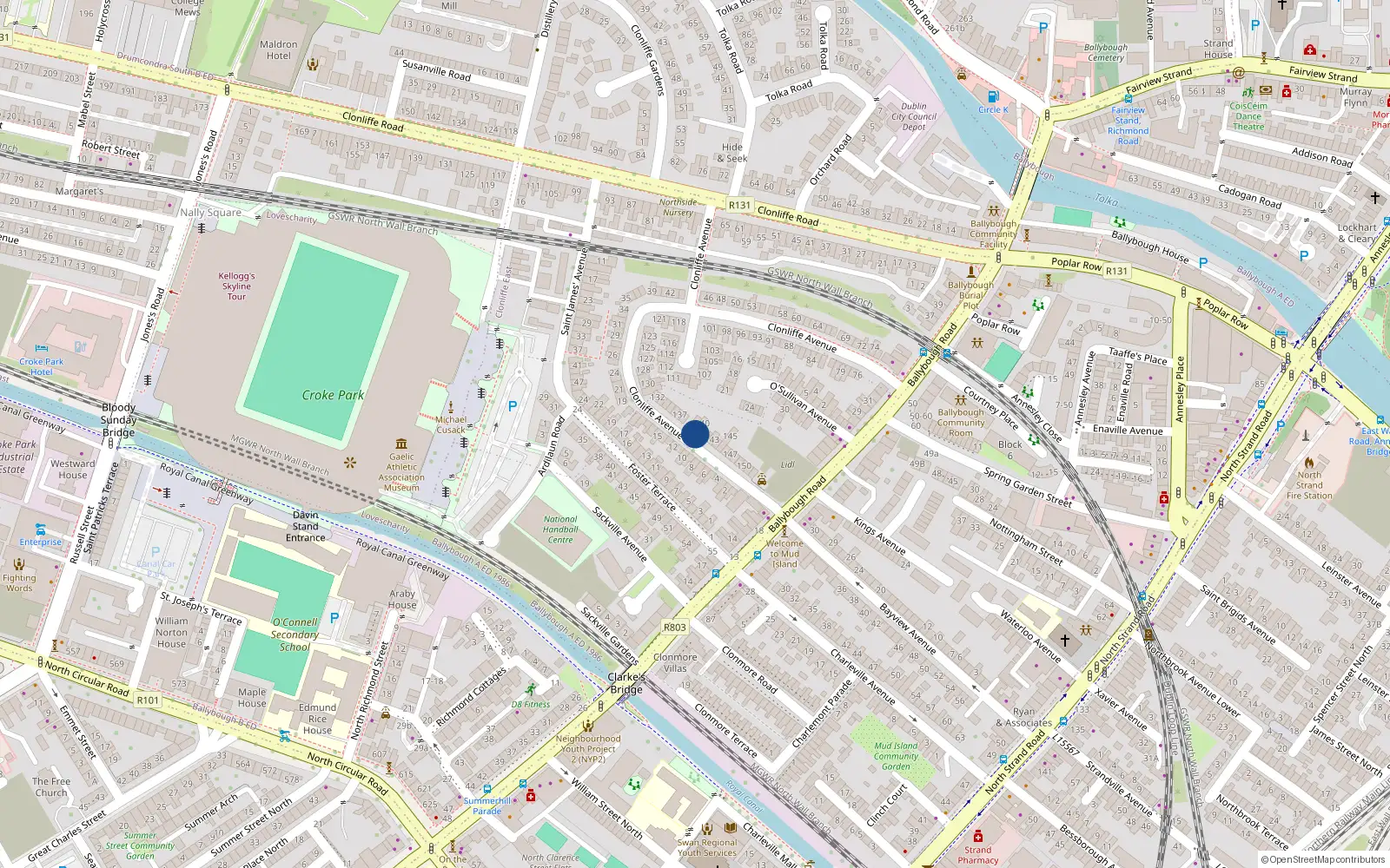 Overhead map showing the location of 141 Clonliffe Avenue, Dublin 3, Dublin