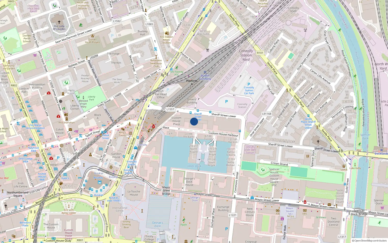 Overhead map showing the location of 141 Custom House Harbour, Ifsc, Customs House Quay Dublin 1