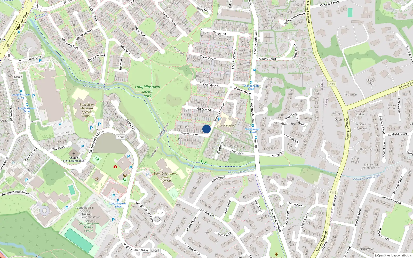 Overhead map showing the location of 141 Glencar Court, Ballybrack