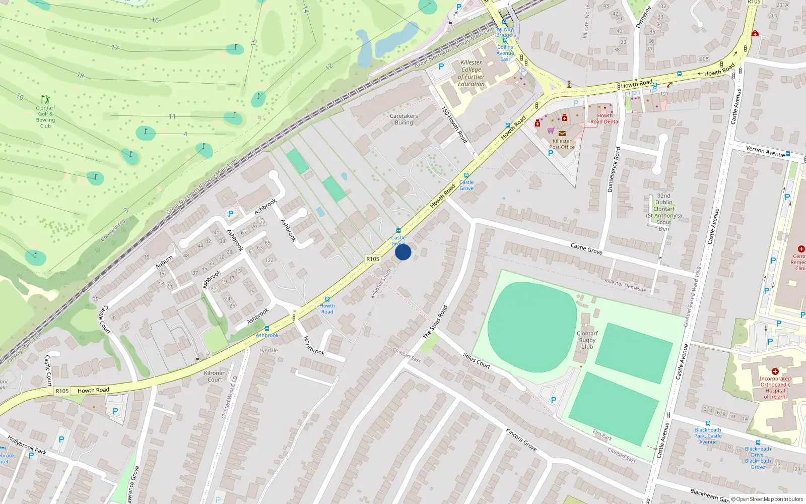 Overhead map showing the location of 141 Howth Road, Dublin 3