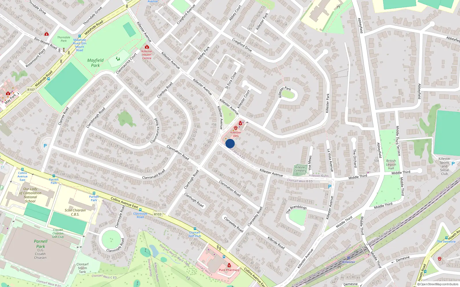 Overhead map showing the location of 141 Killester Avenue, Dublin 5