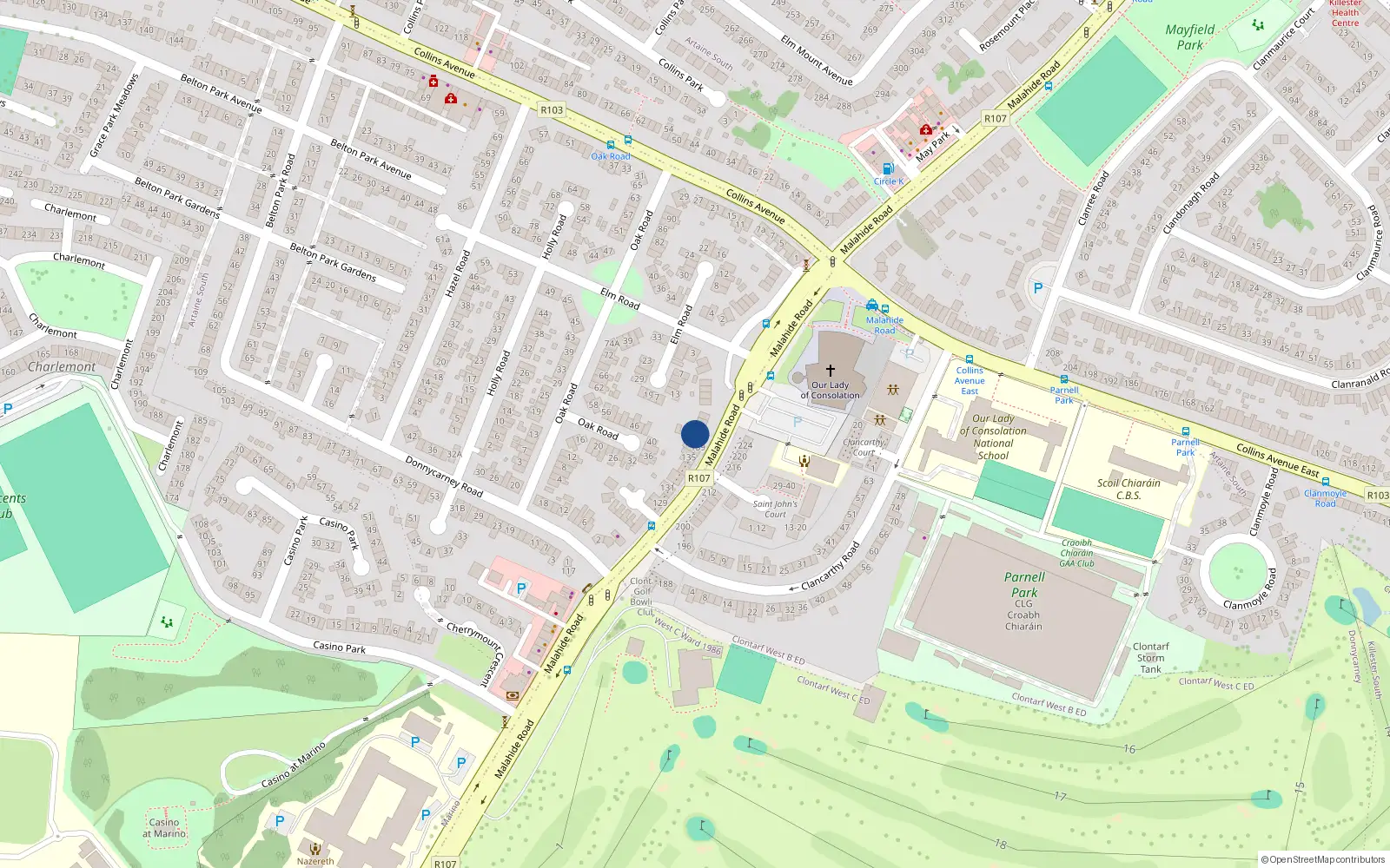 Overhead map showing the location of 141 Malahide Road, Dublin 3