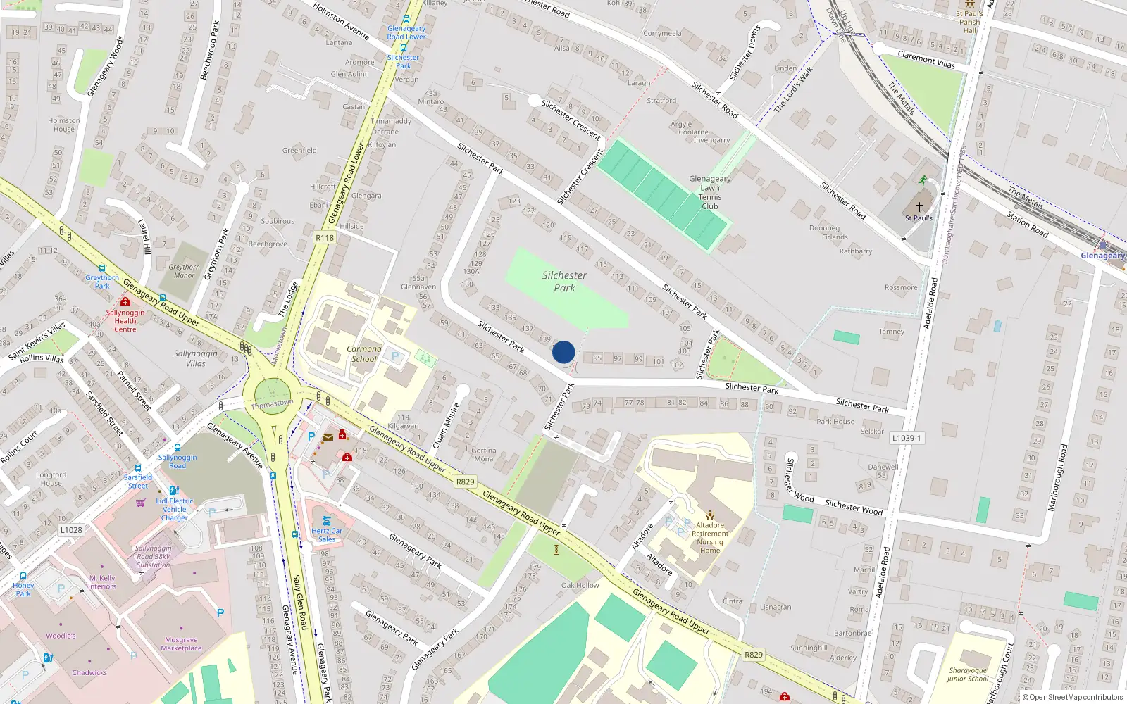 Overhead map showing the location of 141 Silchester Park, Dublin