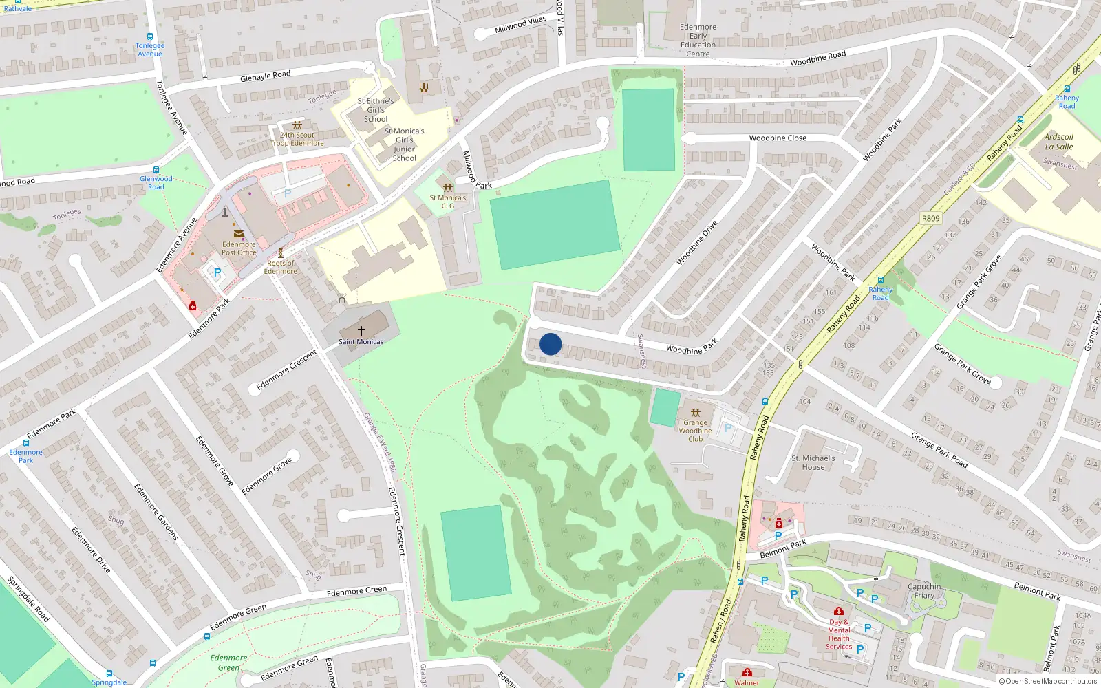 Overhead map showing the location of 141 Woodbine Park, Dublin 5