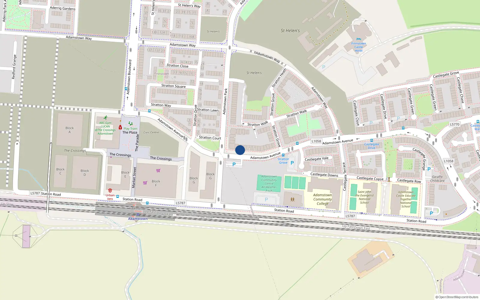 Overhead map showing the location of 142 Adamstown Avenue, Lucan