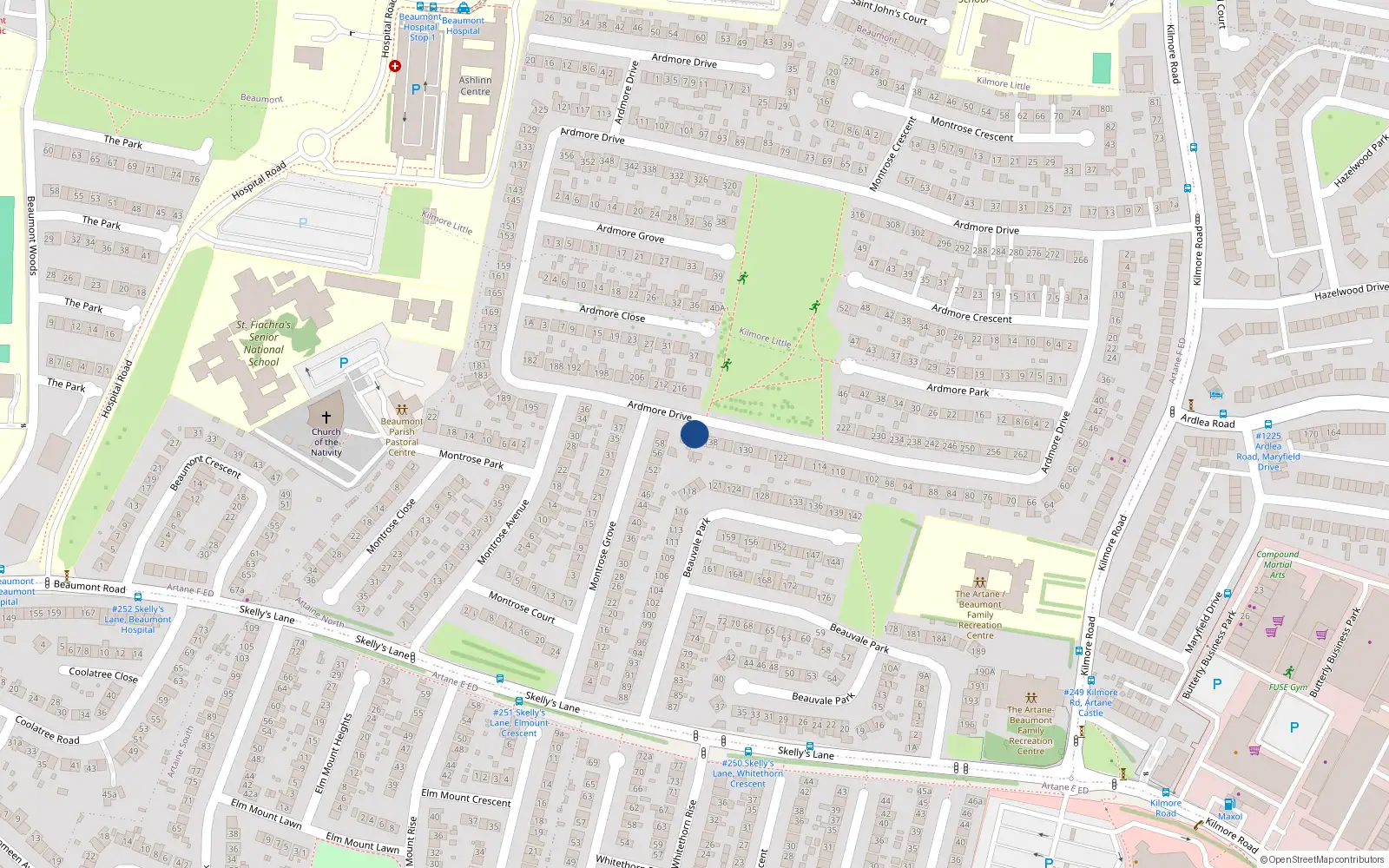 Overhead map showing the location of 142 Ardmore Drive, Dublin 5