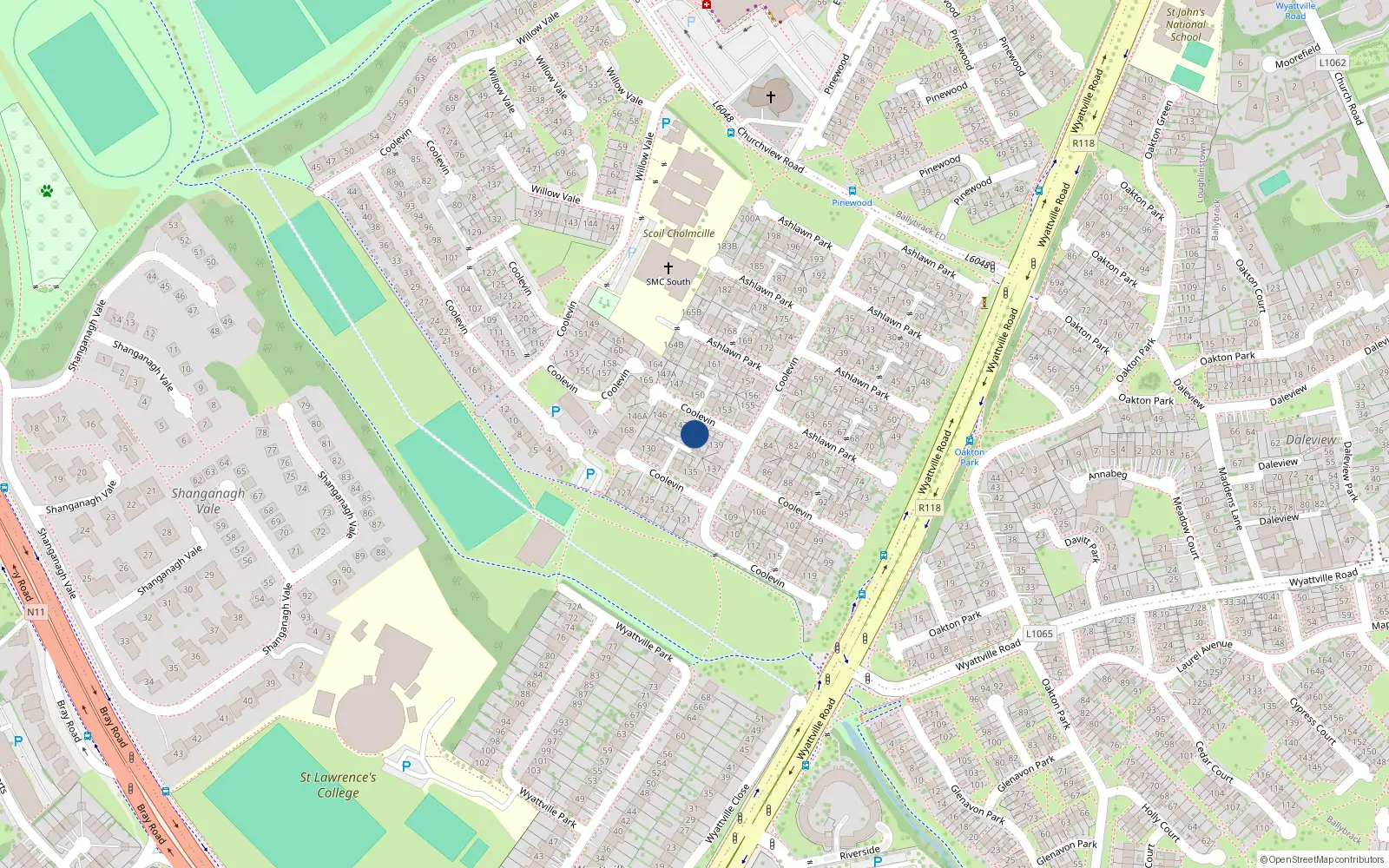 Overhead map showing the location of 142 Ashlawn Park, Co Dublin