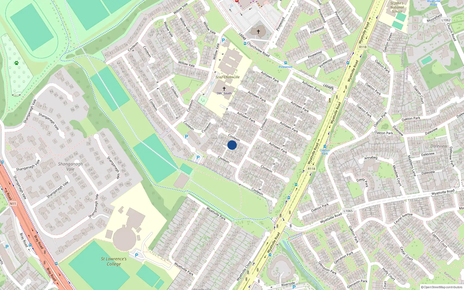 Overhead map showing the location of 142 Ashlawn Park, Ballybrack, County Dublin