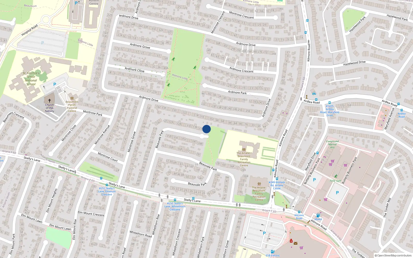 Overhead map showing the location of 142 Beauvale Park, Dublin 5