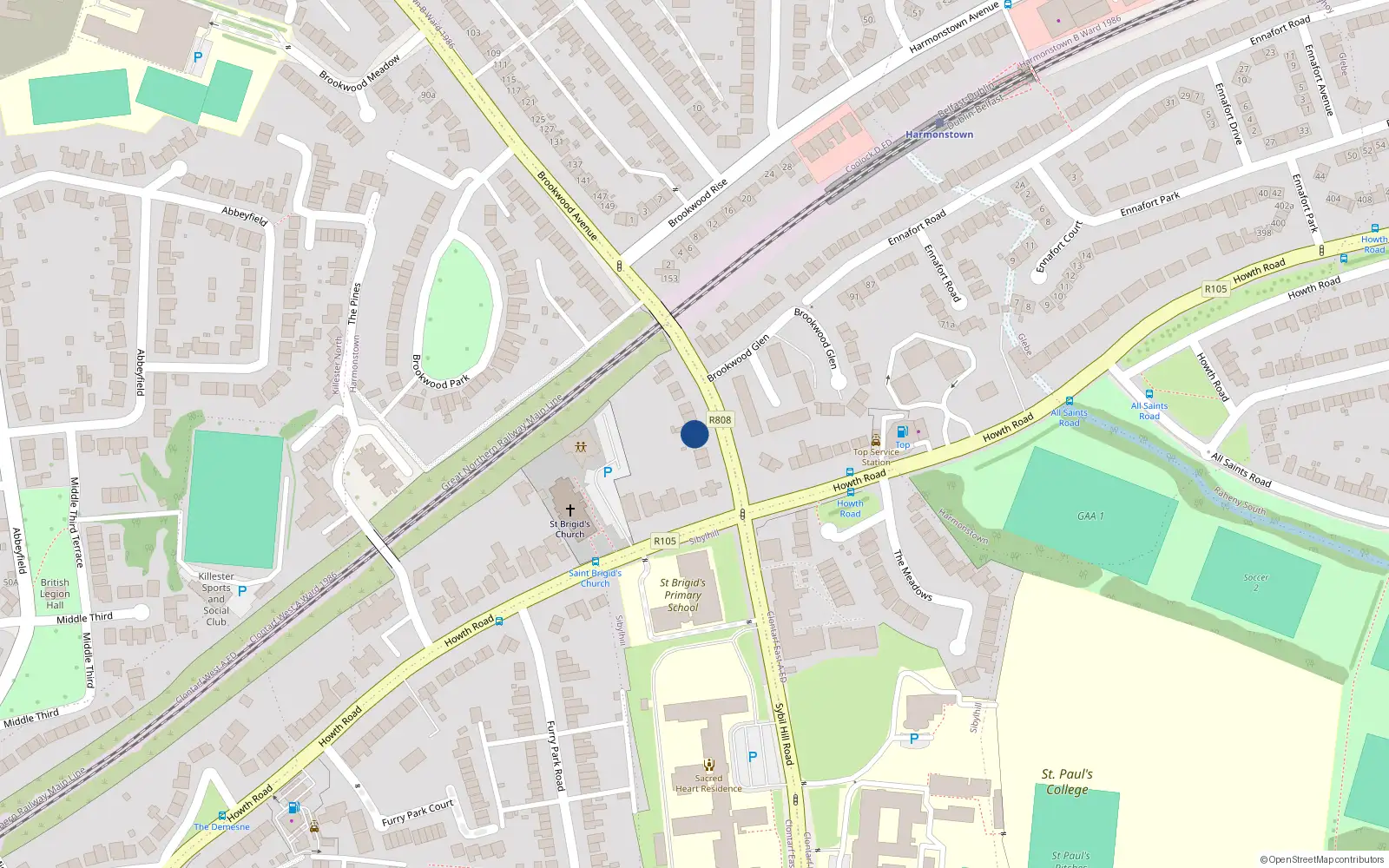 Overhead map showing the location of 142 Brookwood Avenue, Dublin 5