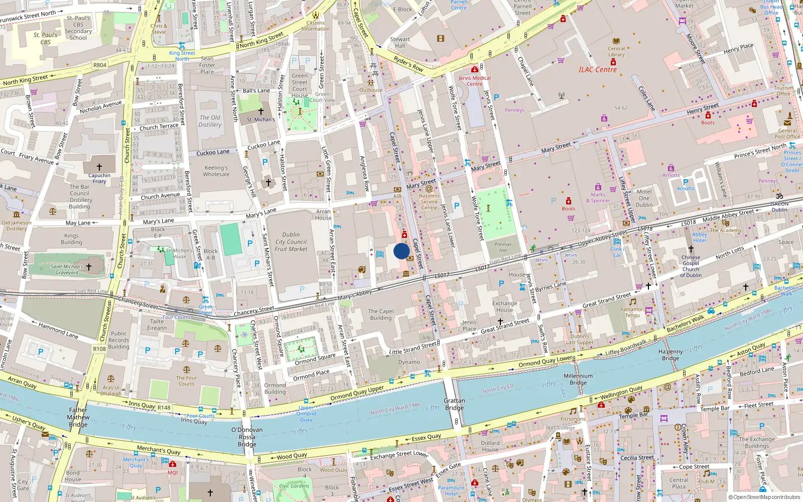 Overhead map showing the location of 142 Capel Street, Dublin 1