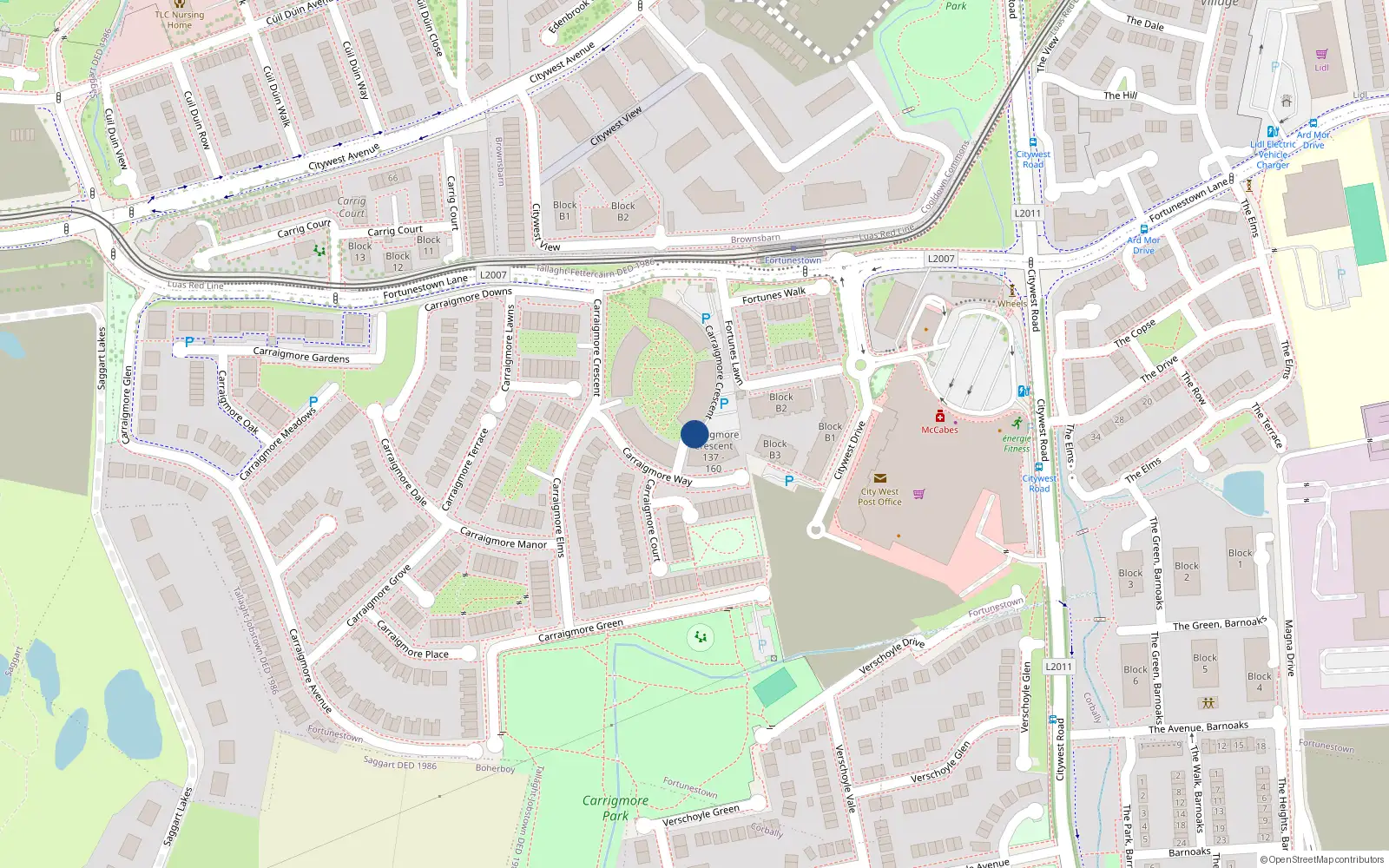 Overhead map showing the location of 142 Carrigmore Crescent, Saggart