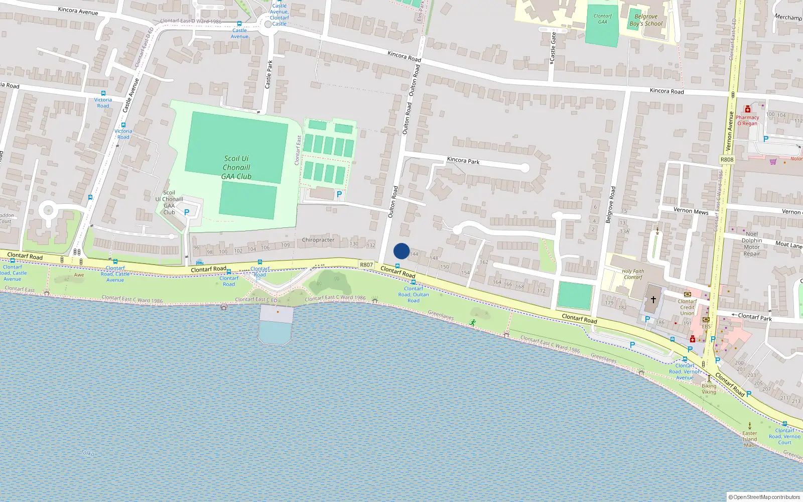 Overhead map showing the location of 142 Clontarf Road, Dublin 3