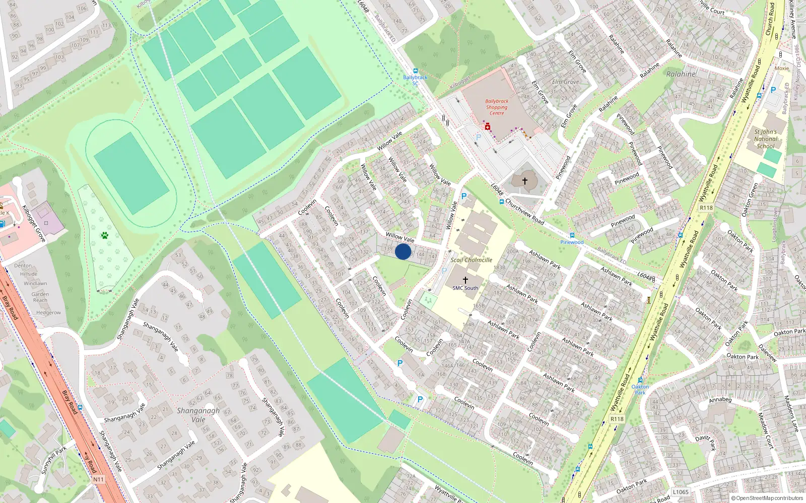 Overhead map showing the location of 142 Coolevin, Ballybrack