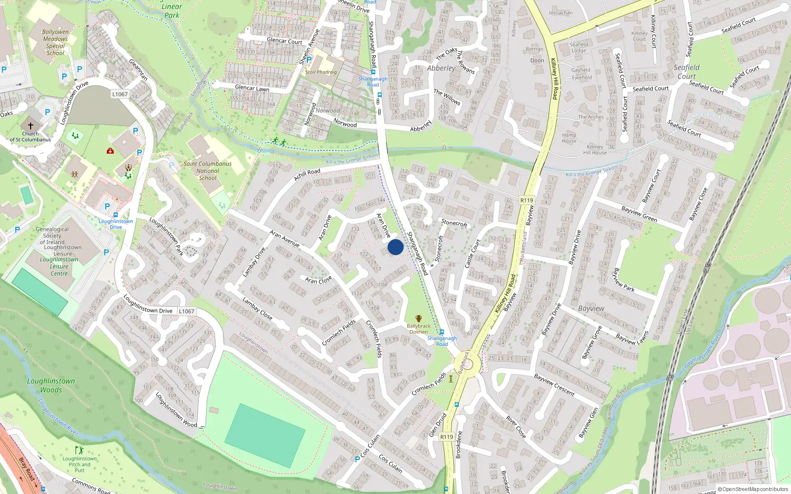 Overhead map showing the location of 142 Cromlech Fields, Ballybrack, Glenageary