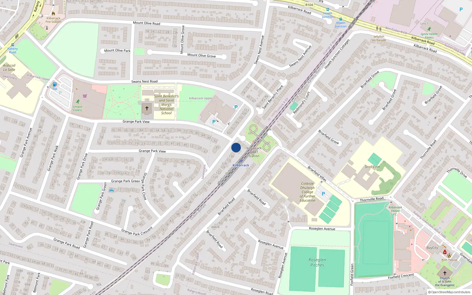 Overhead map showing the location of 142 Grange Park Crescent, Dublin 5