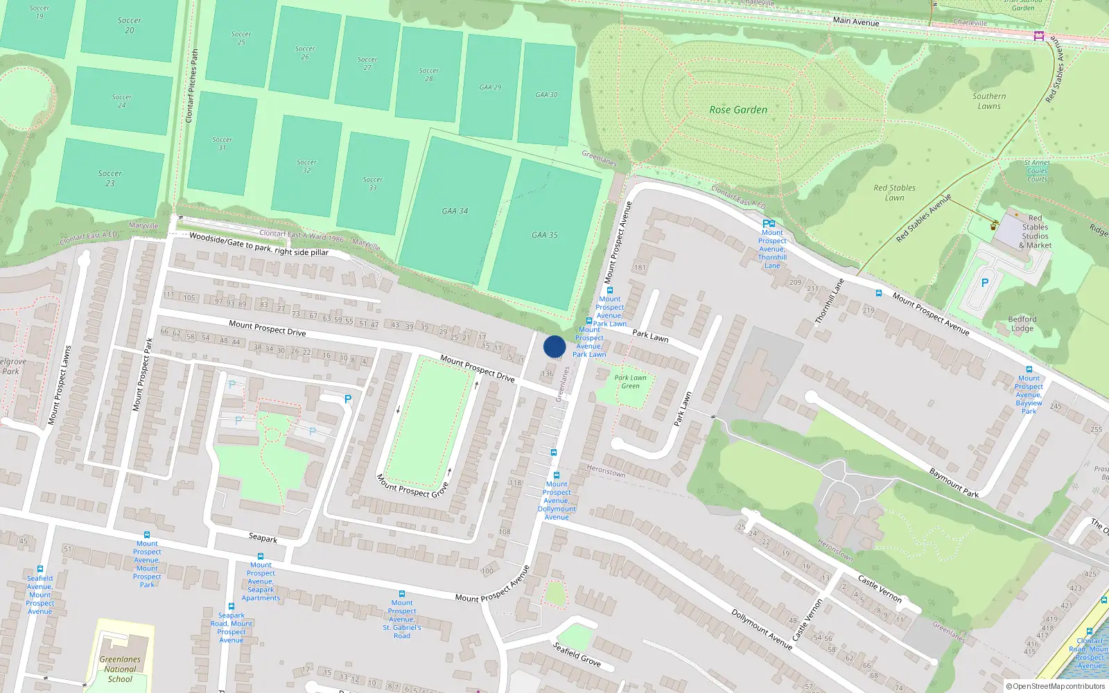 Overhead map showing the location of 142 Mount Prospect Avenue, Dublin 3