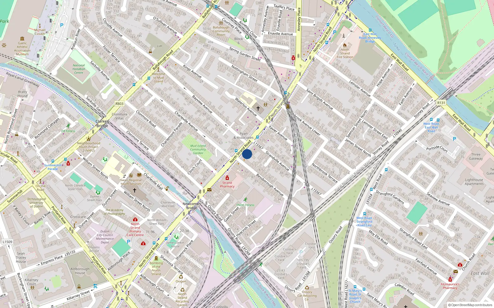 Overhead map showing the location of 142 North Strand Road, North Strand