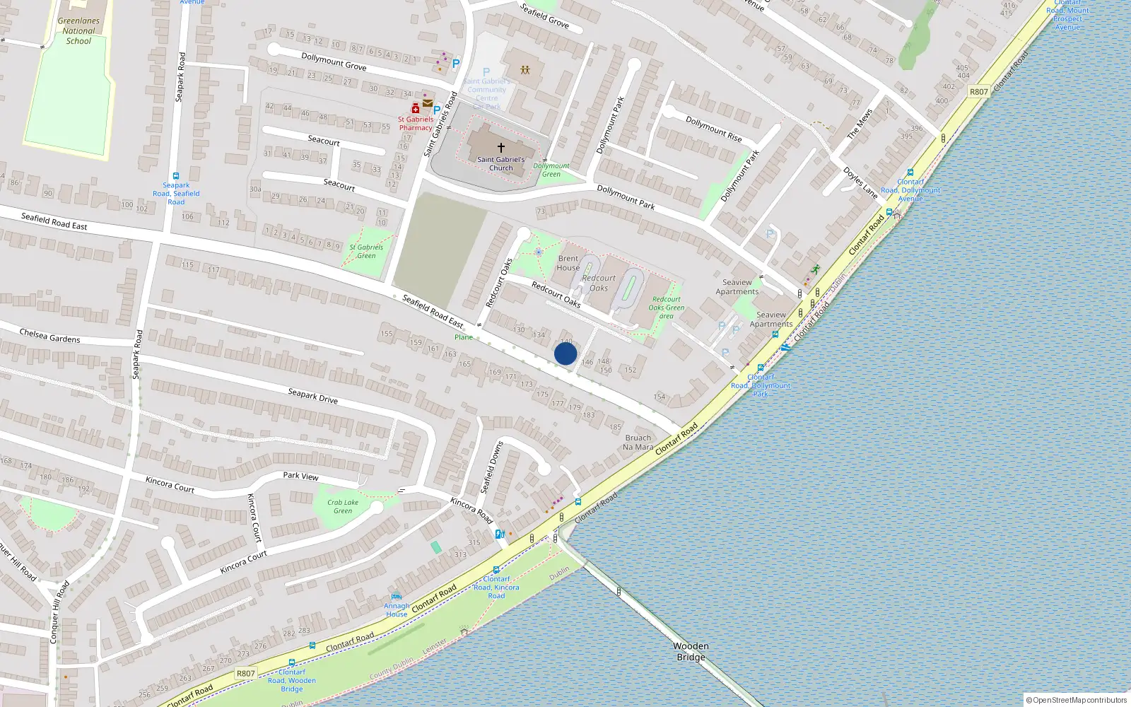 Overhead map showing the location of 142 Seafield Road East, Dublin 3