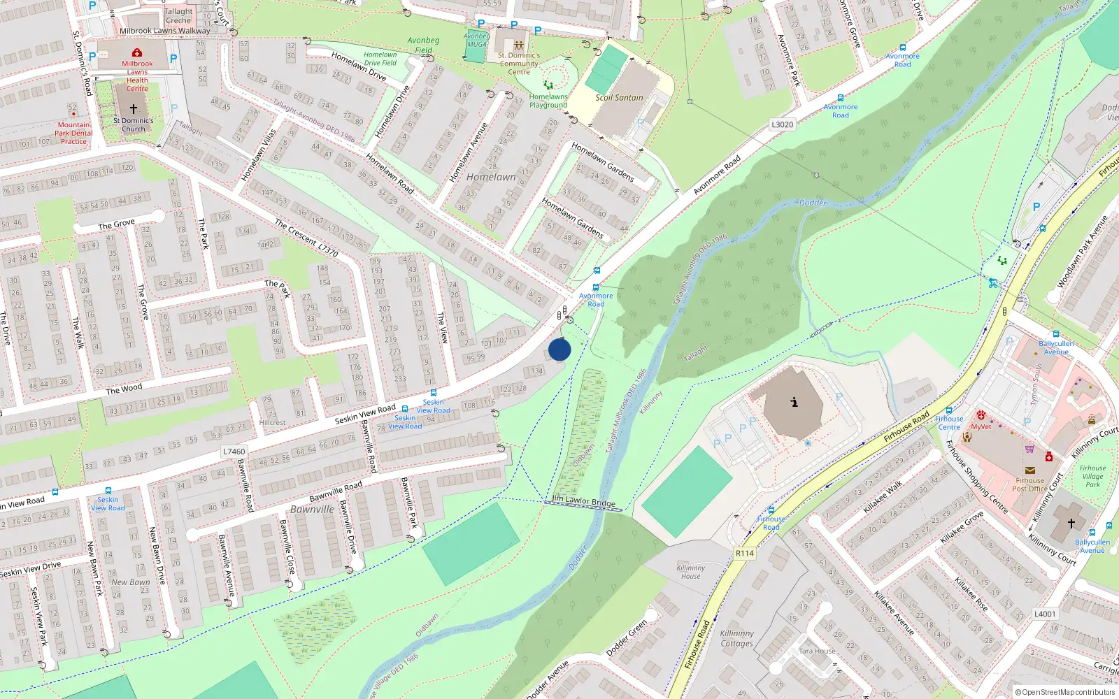 Overhead map showing the location of 142 Seskin View Road, Dublin