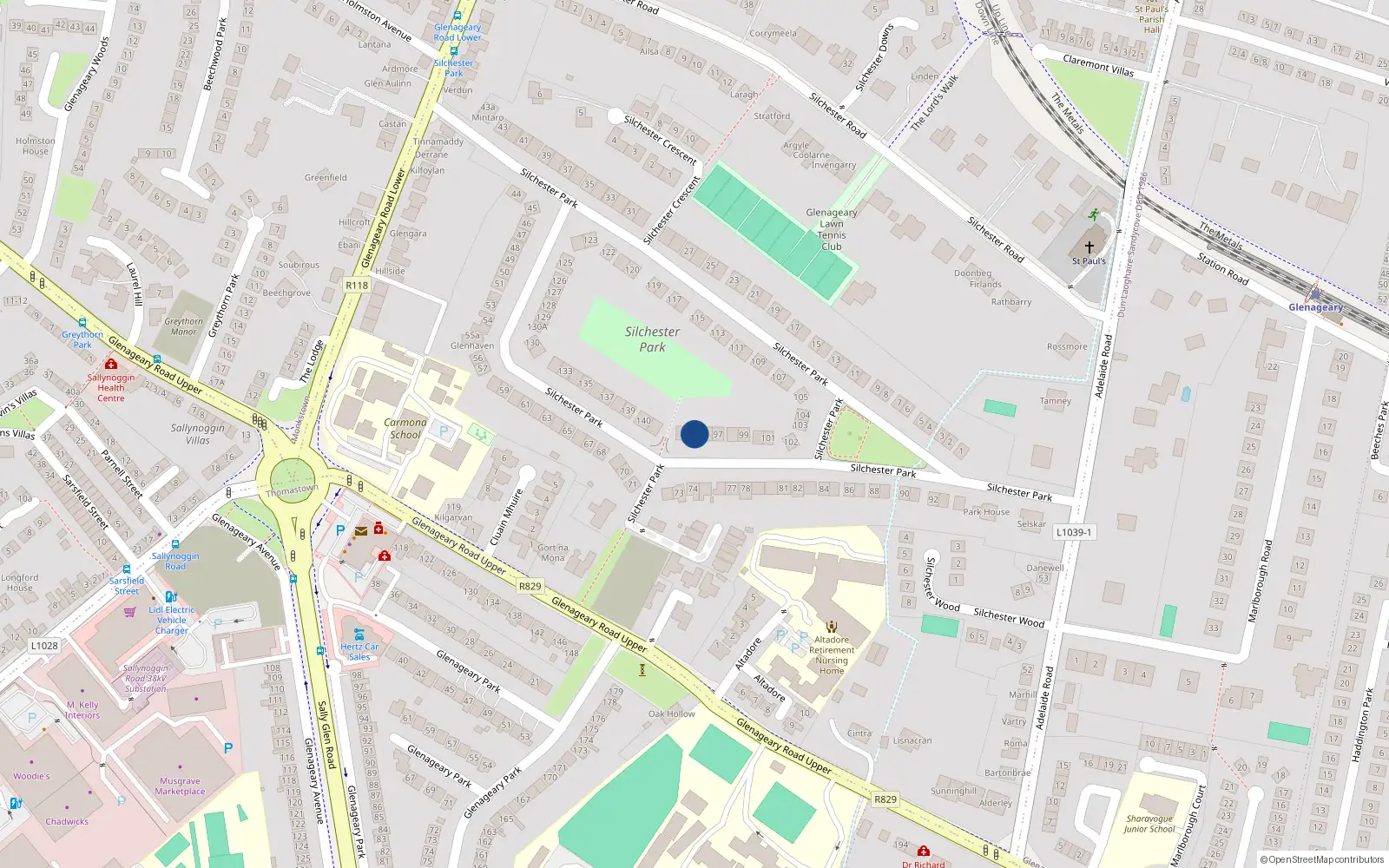 Overhead map showing the location of 142 Silchester Park, Dublin