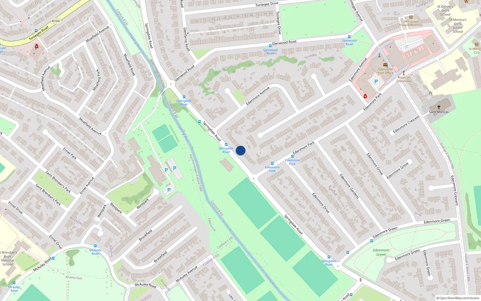 Overhead map showing the location of 142 Springdale Road, Raheny Dublin 5, Dublin
