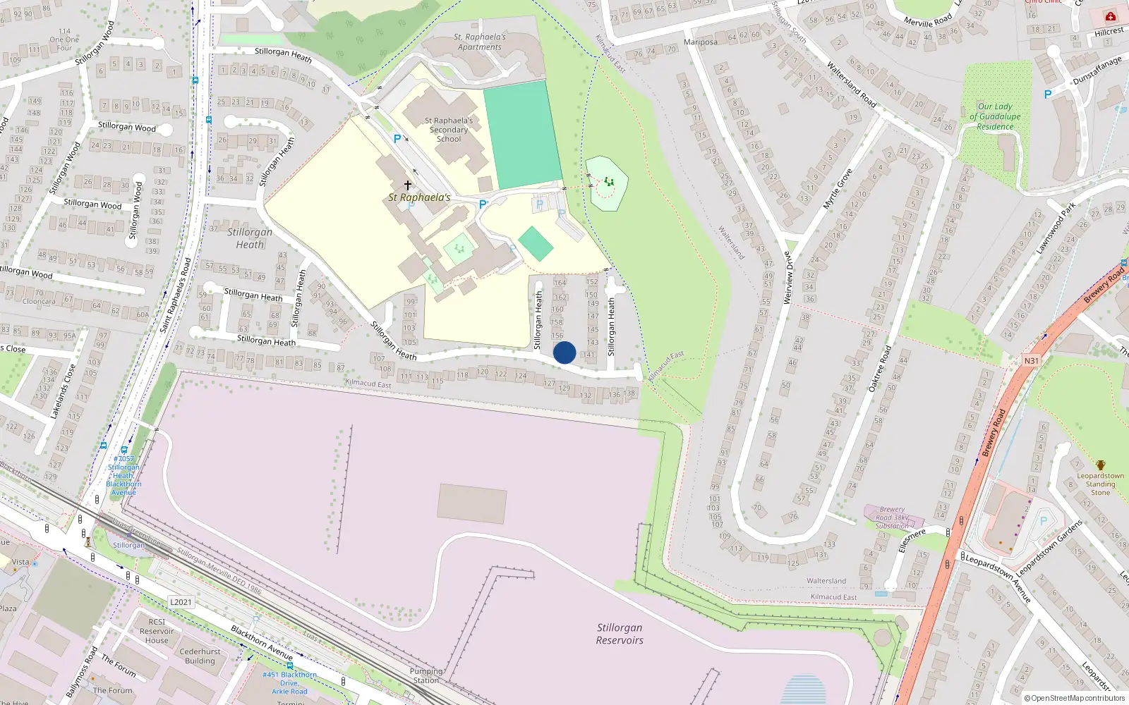 Overhead map showing the location of 142 Stillorgan Heath, Co. Dublin