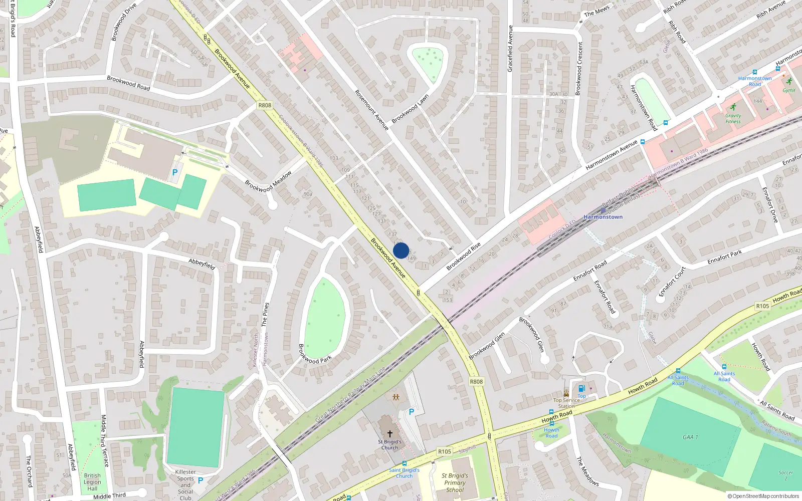 Overhead map showing the location of 143 Brookwood Avenue, Dublin 5