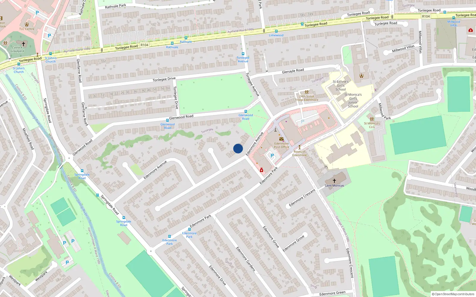 Overhead map showing the location of 143 Edenmore Avenue, Dublin 5