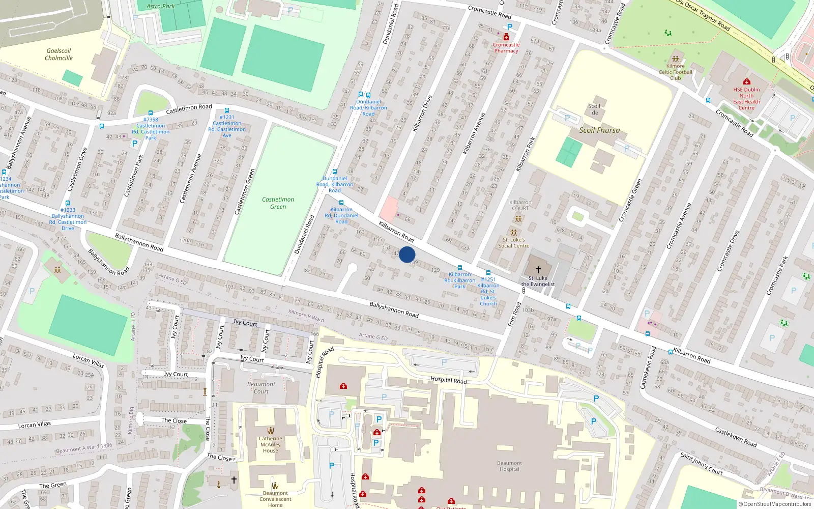 Overhead map showing the location of 143 Kilbarron Road, Dublin 5