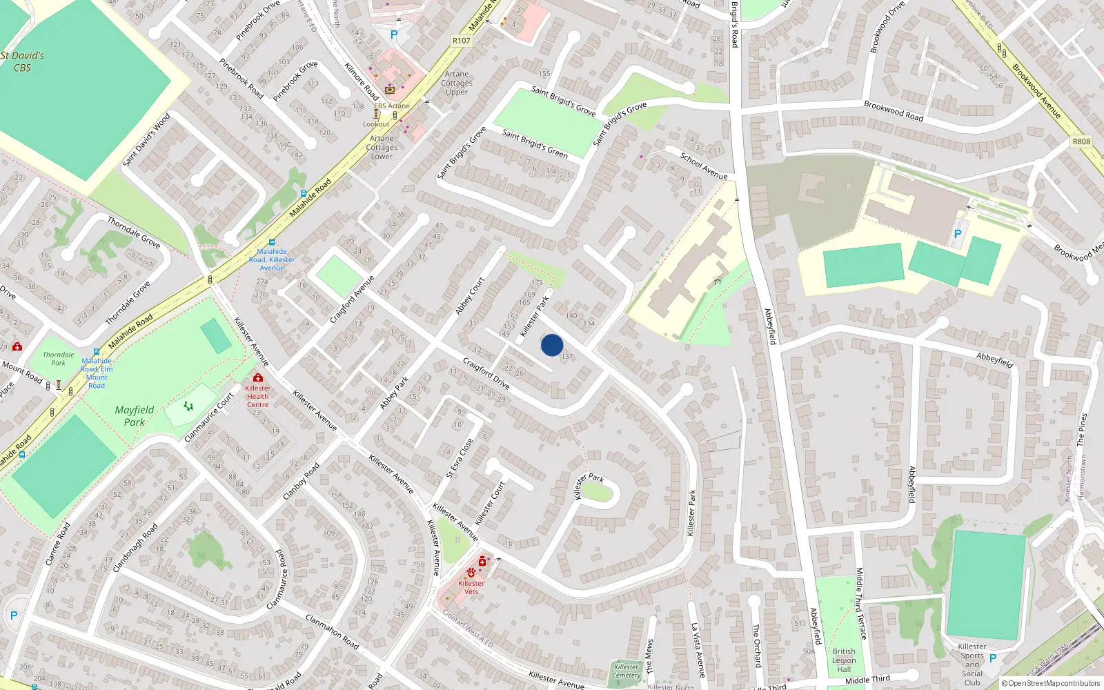 Overhead map showing the location of 143 Killester Park, Dublin 5