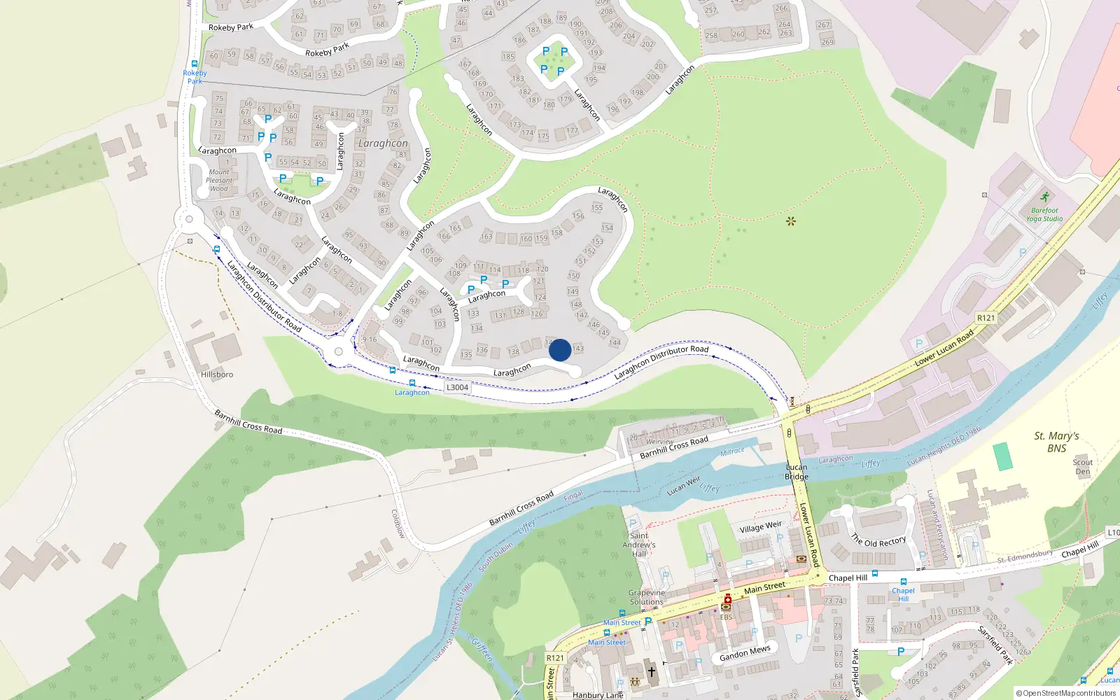 Overhead map showing the location of 143 Larachcon, Lucan, Co Dublin