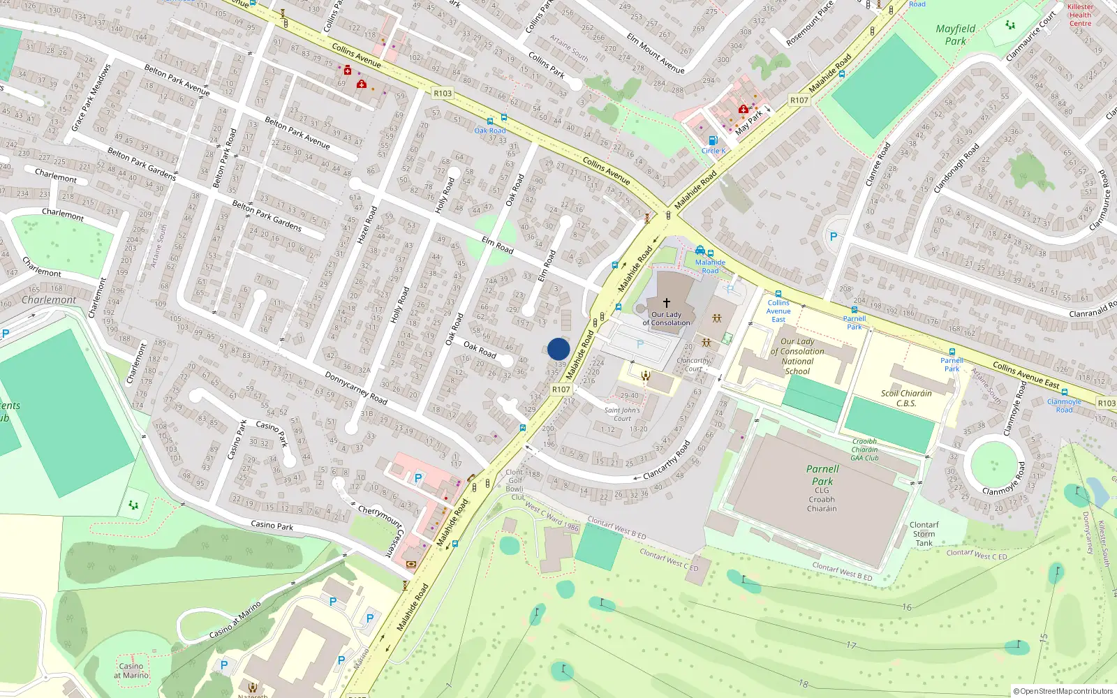 Overhead map showing the location of 143 Malahide Road, Donnycarney, Dublin 3