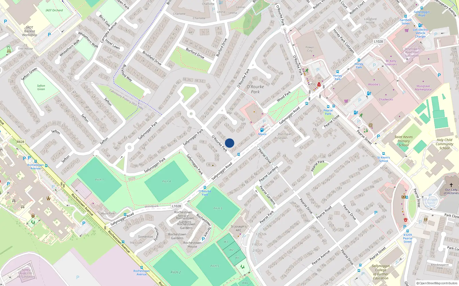 Overhead map showing the location of 143 O'Rourke Park, Sallynoggin
