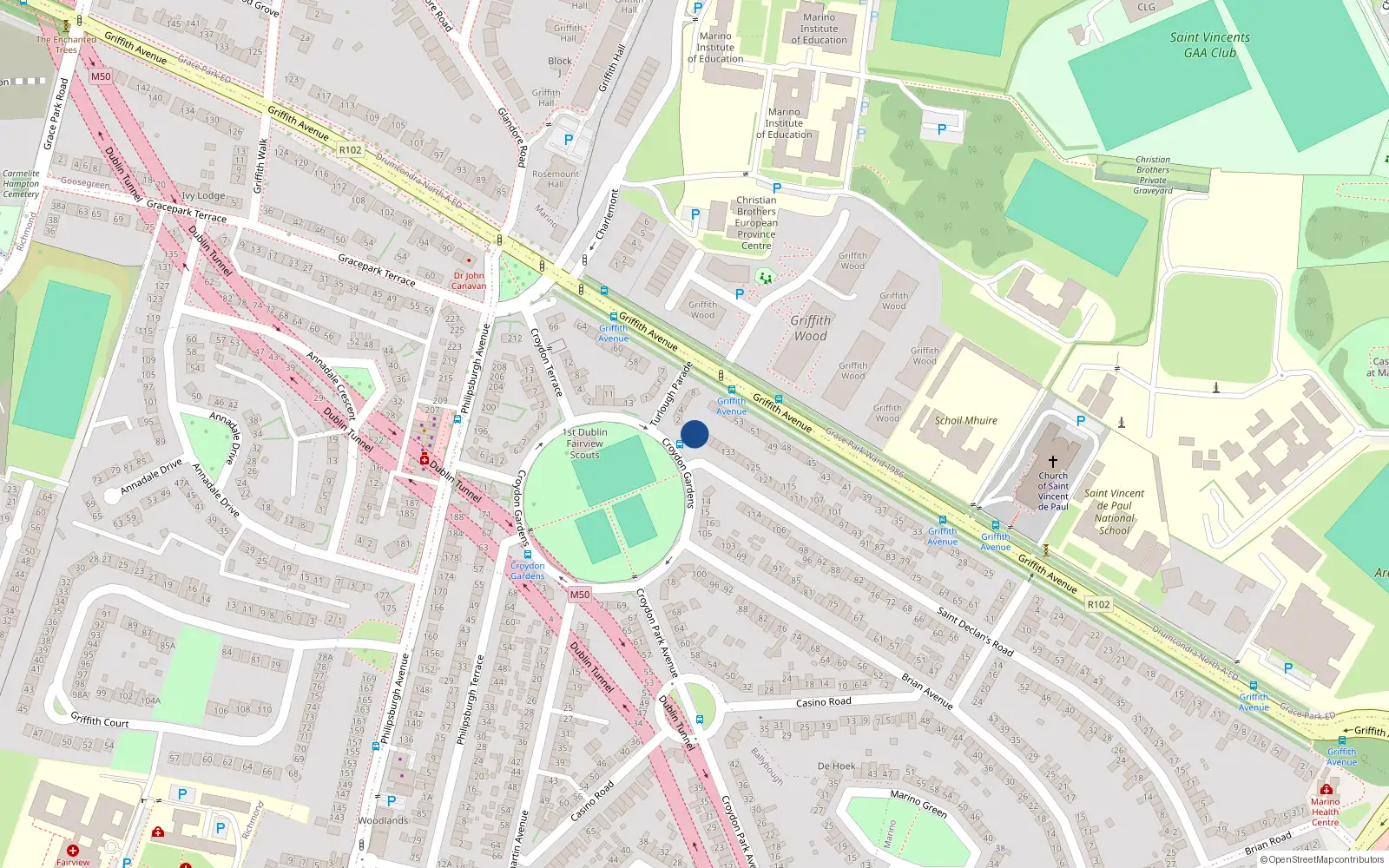 Overhead map showing the location of 143 St Declans Road, Marino, Dublin 3