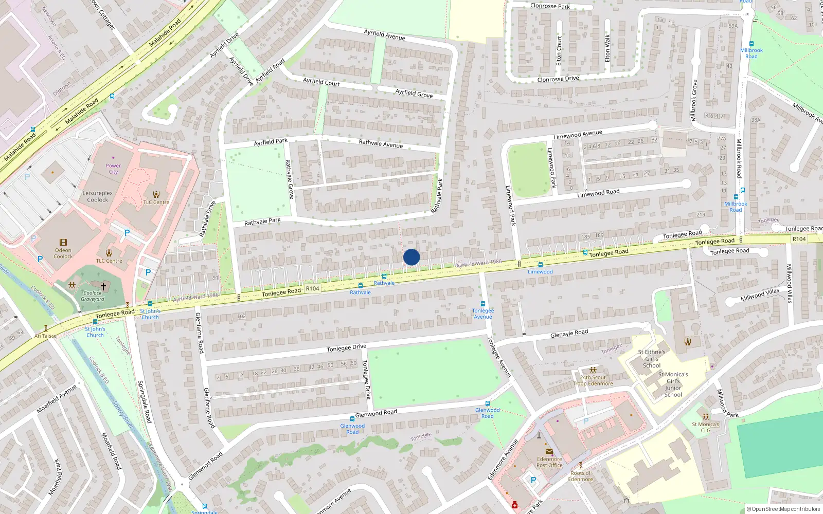 Overhead map showing the location of 143 Tonlegee Road, Raheny, Dublin 5