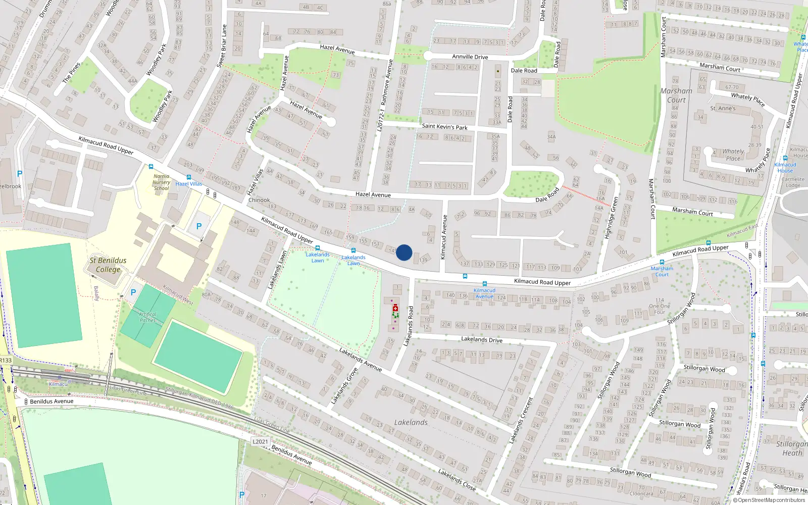 Overhead map showing the location of 143 Kilmacud Road Upper, Blackrock