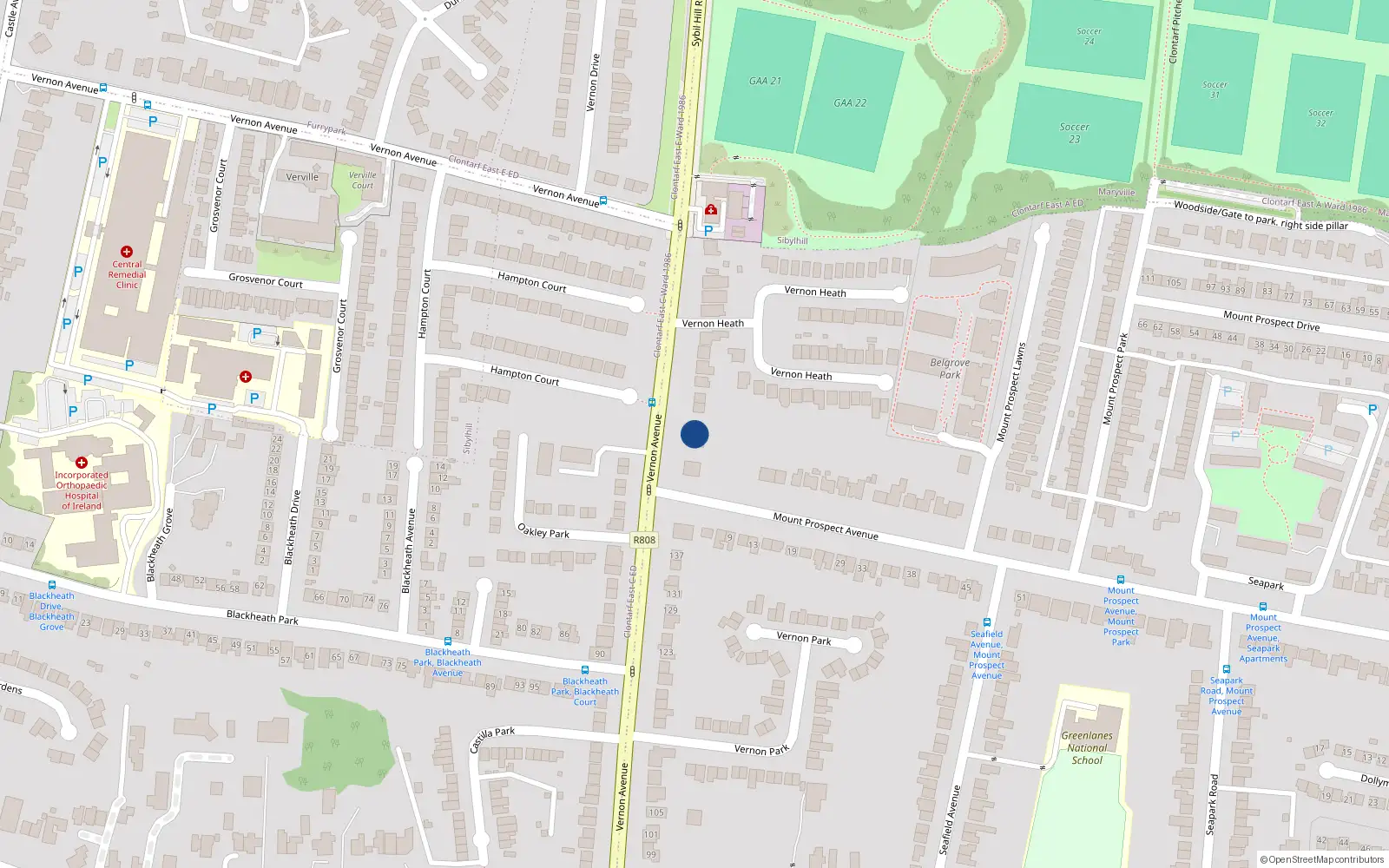 Overhead map showing the location of 143 Vernon Avenue, Clontarf, Dublin 3