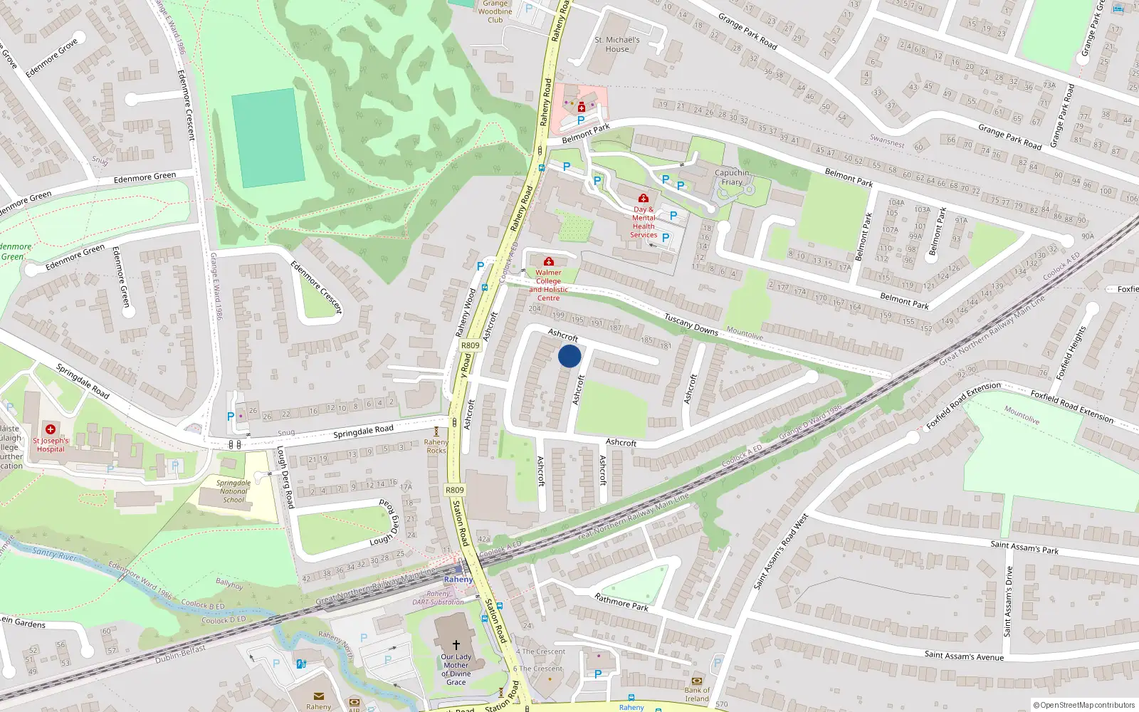 Overhead map showing the location of 144 Ashcroft, Dublin 5